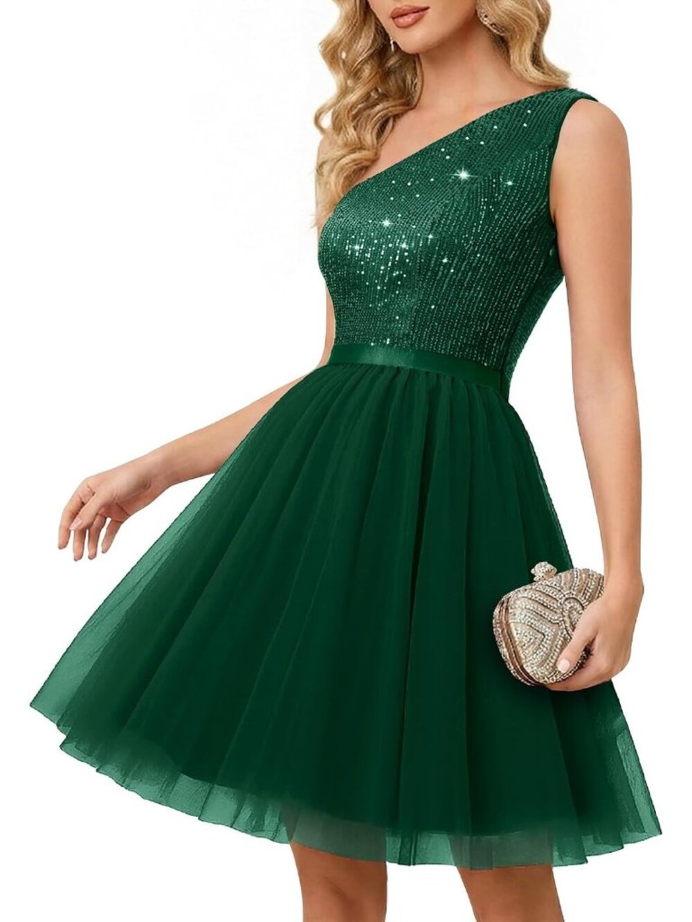 Women's Dark Green One Shoulder A-line Silhouette Cocktail Bodycon Maxi Dress
